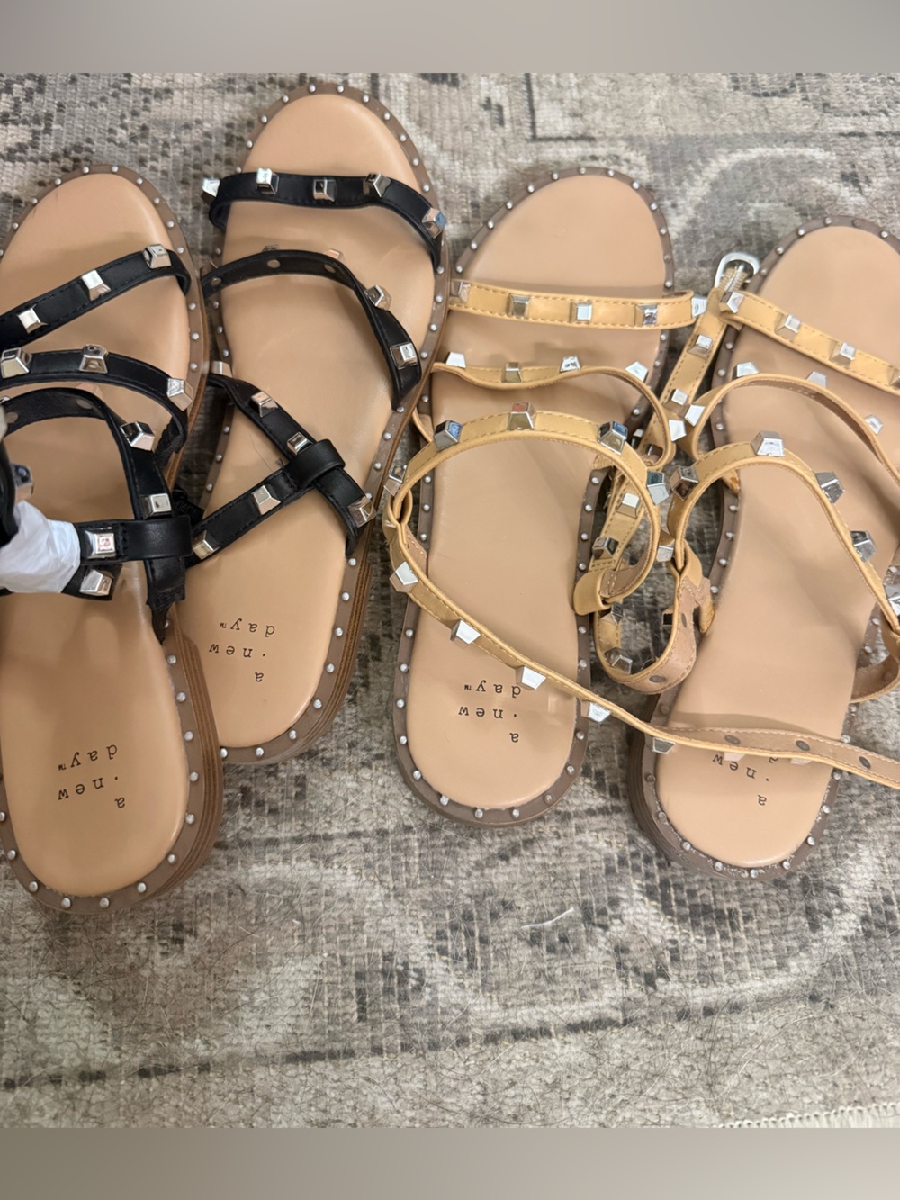 a new day Studded Strappy Flat Sandals in Black and Tan